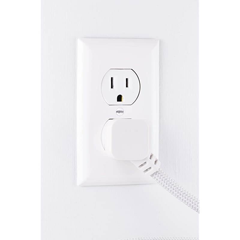 White, Designer 1 Ft. Power Strip, 3 Grounded Outlets, Flat Plug, Mini Cord, Premium, 45190, 6 Inch