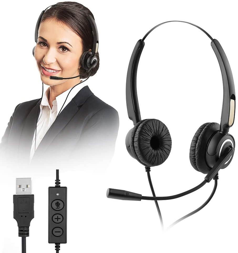 USB Computer Headset, Call Center Noise Cancelling Microphone Headset, Wired Phone Headset with Mute for Skype Calls/Online Course/Laptop/PC