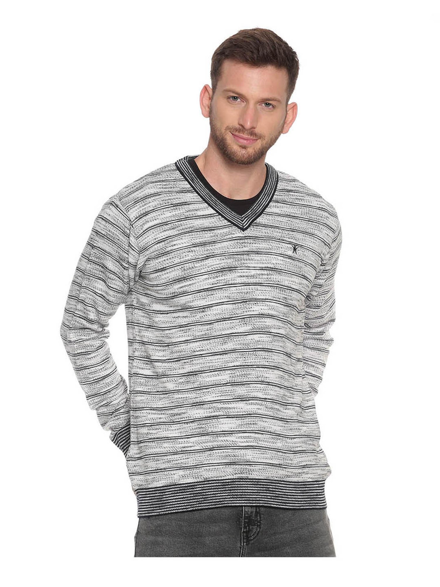 Venitian- Forbidden Clothing Light Grey Striped Sweater