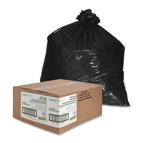 Nature Saver Trash Can Liners Rcycld 55-60 Gal 1.25mil 38"x58" 100/BX BK 00991