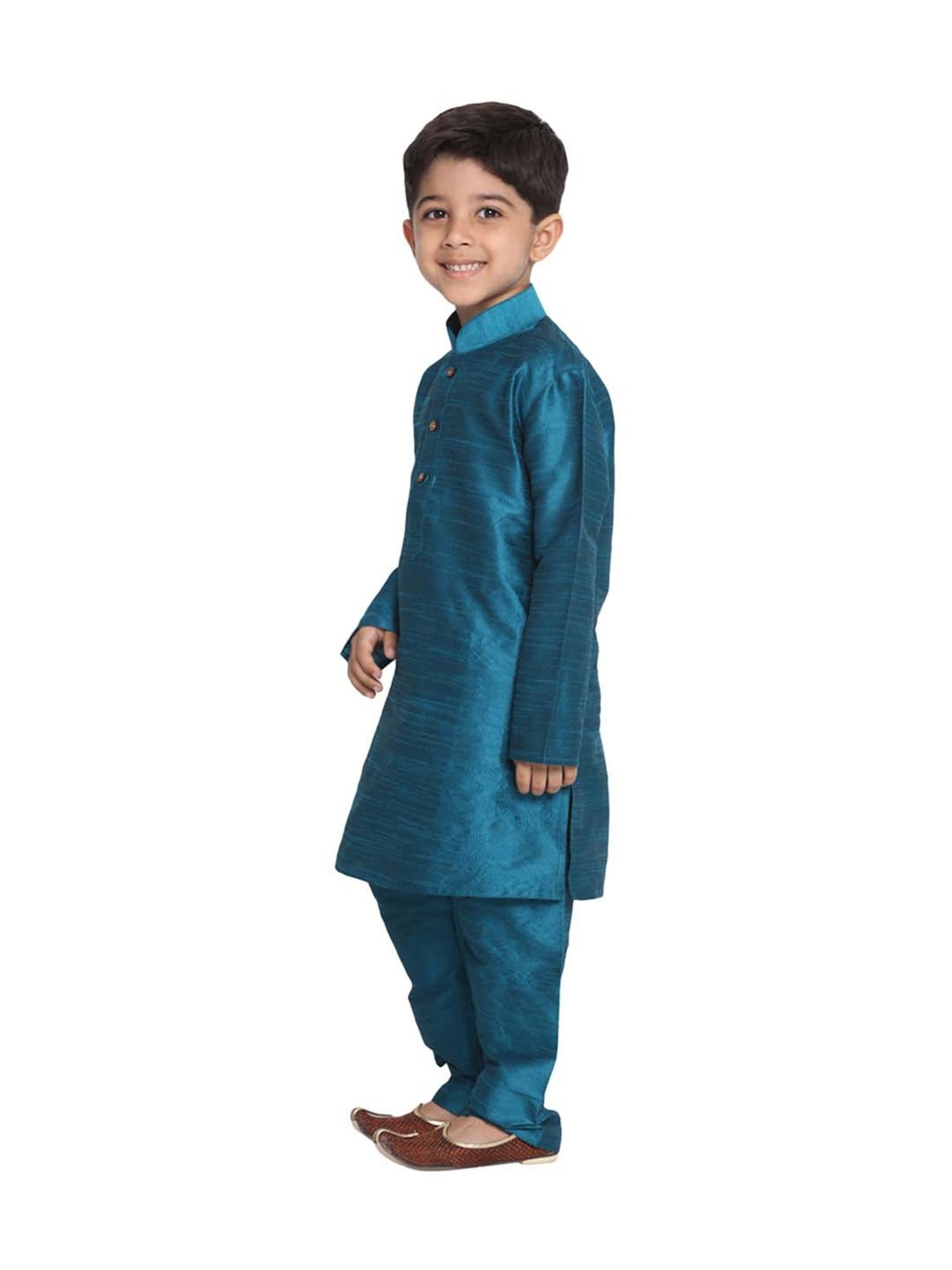 VASTRAMAY Kids Turquoise Kurta Set
