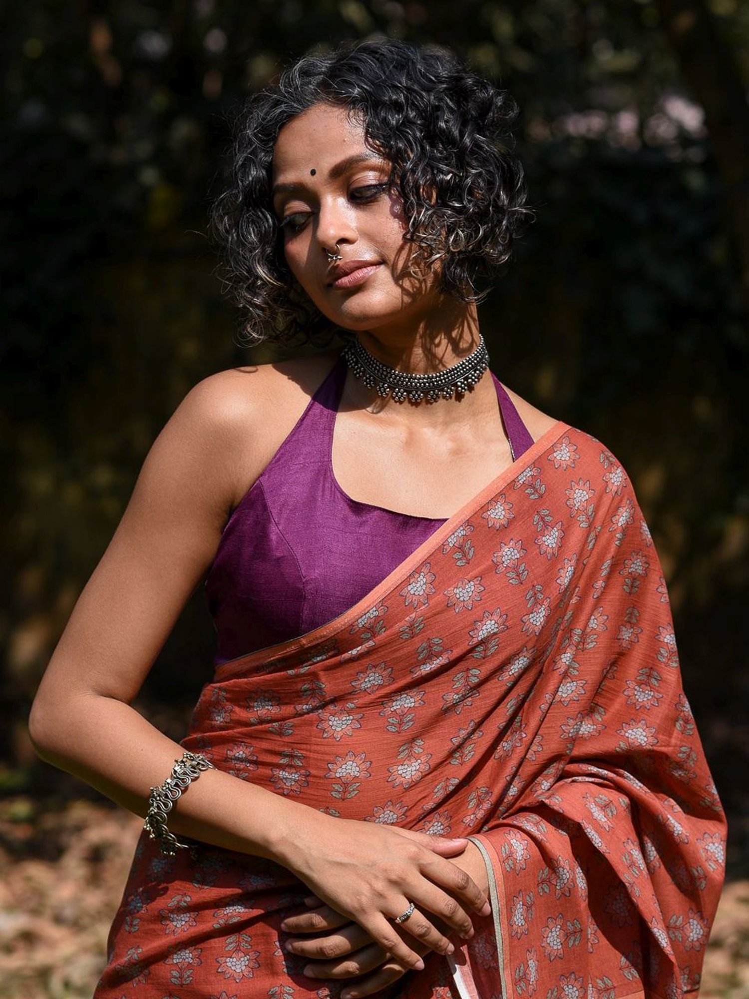 Suta Rust Cotton Floral Print Saree Without Blouse