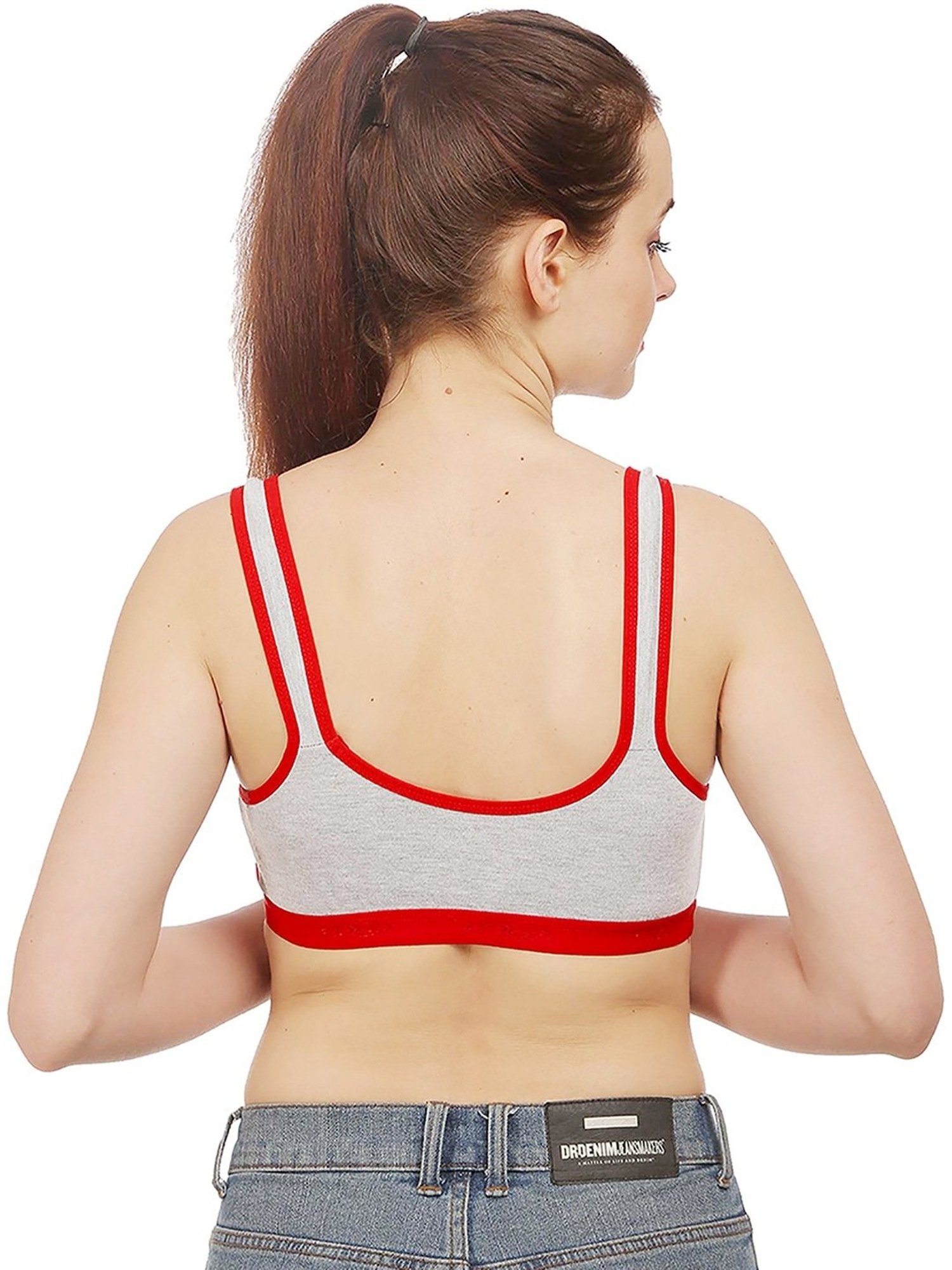 AROUSY Grey & Red Cotton Color-Block Bralette Bra