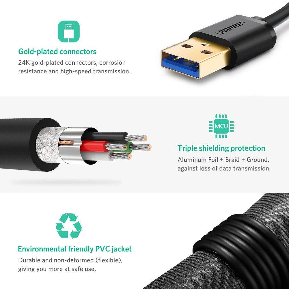 Jansicotek USB 3.0 Cable (USB to USB Cable Male to Male) for External Hard Drives, Modems, Printers, Cameras, Computer, Laptop & More (3.3 Feets, 1m)