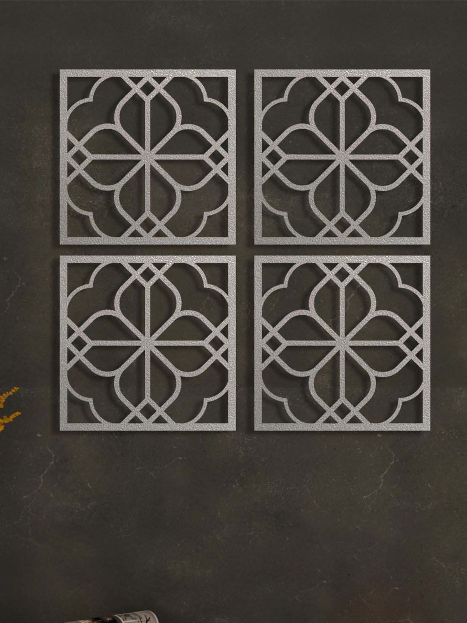 Art Street Silver Mdf Jharokha Jali Square Hanging Ornaments Wall Art - Set of 4