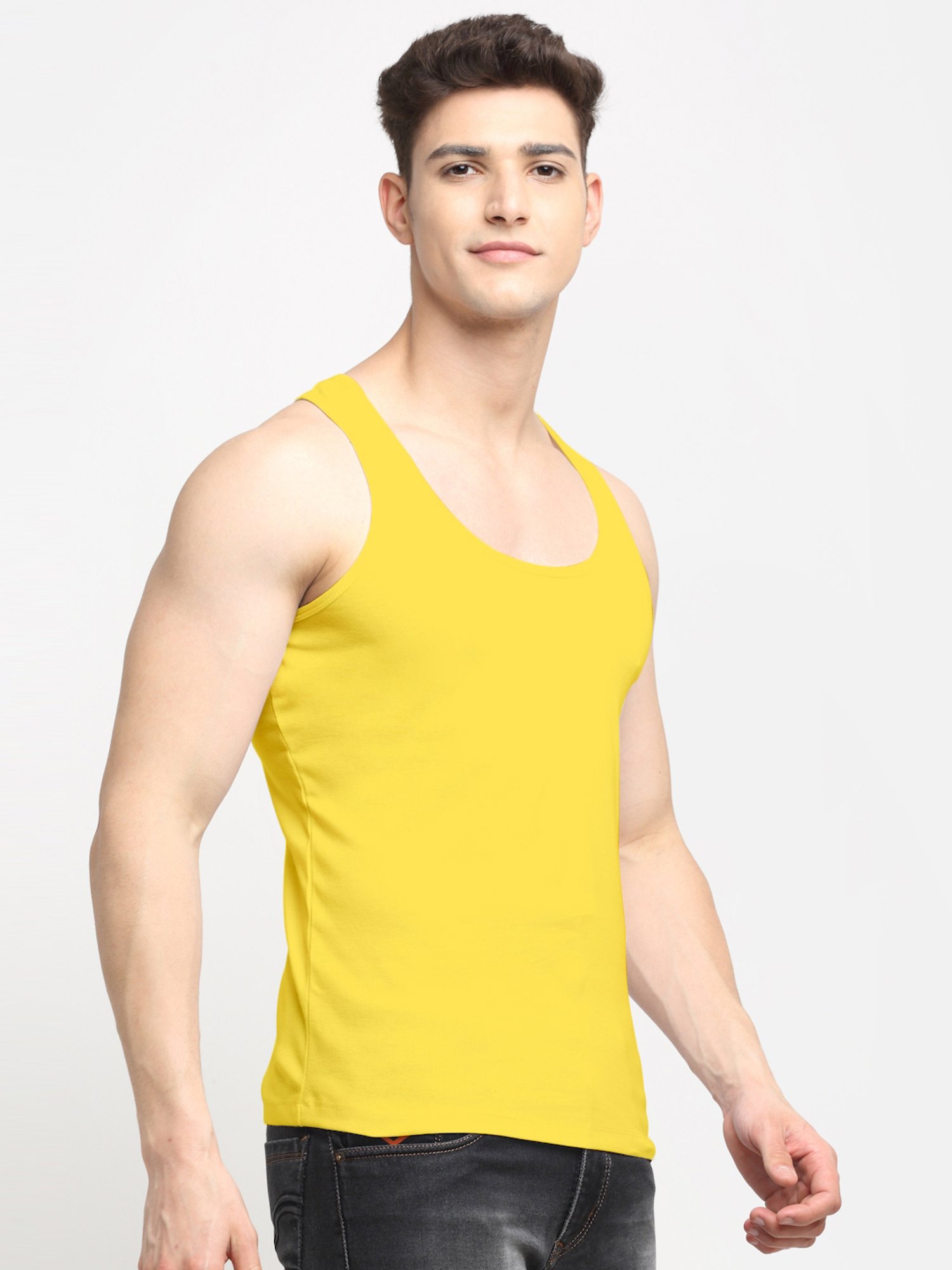 Friskers Yellow Cotton Slim Fit Vest