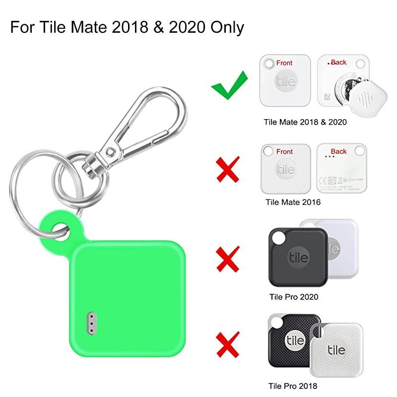 2 Pack  Silicone Case with Carabiner Keychain for Tile Mate 2020 amp 2018 AntiScratch Lightweight Soft Protective Sleeve Skin Cover GreenGlow
