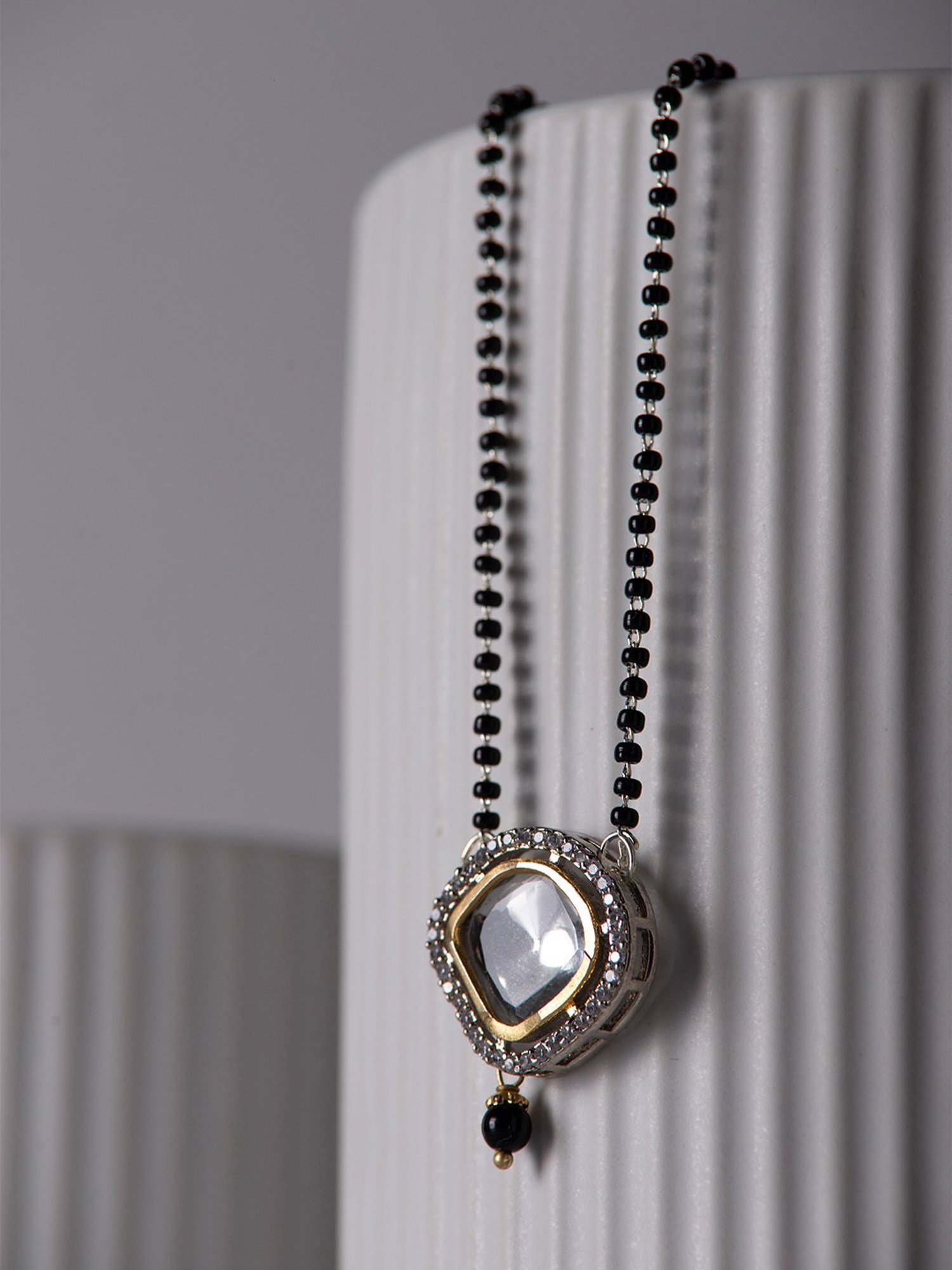 Priyaasi Silver-Plated Black Beads Kundan Mangalsutra