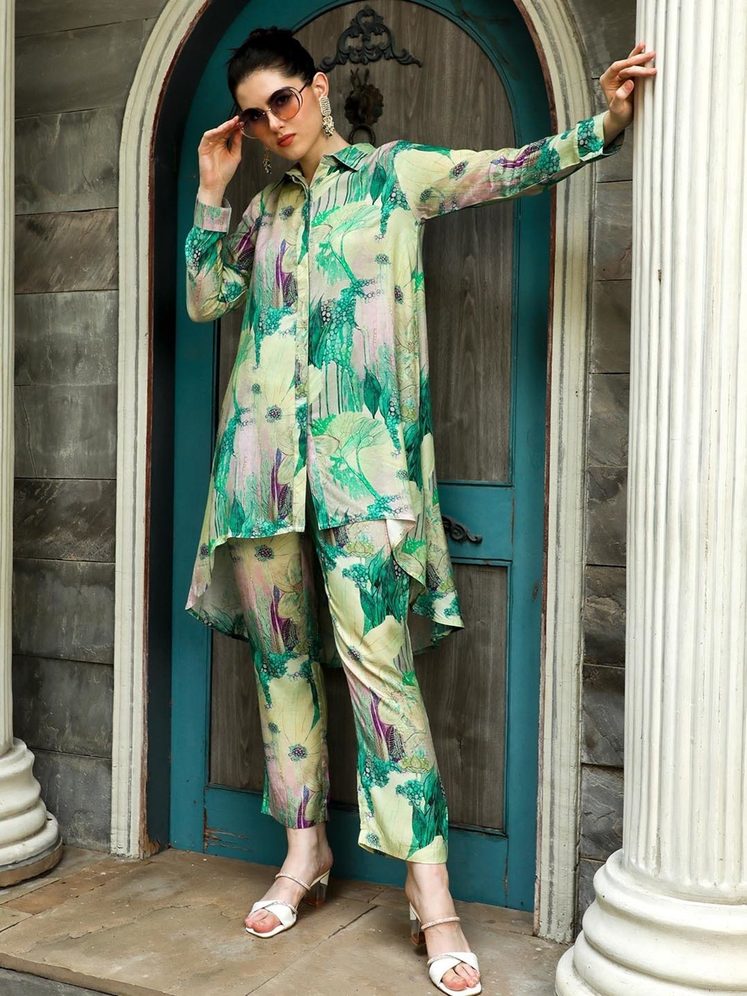 Jaipur Kurti Green Printed Shirt & Pant Set