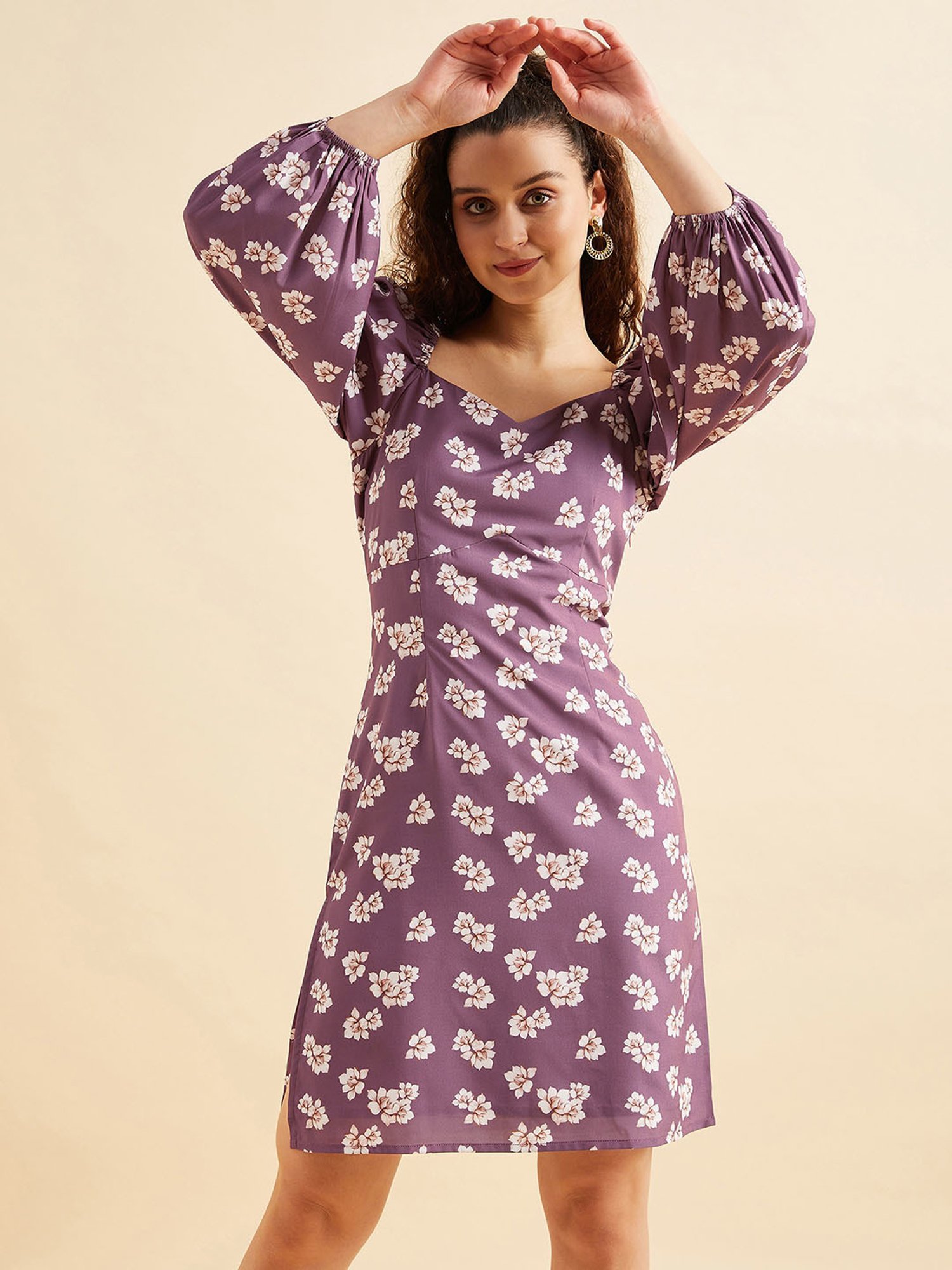 PANIT Purple Floral Print Ethnic Dress
