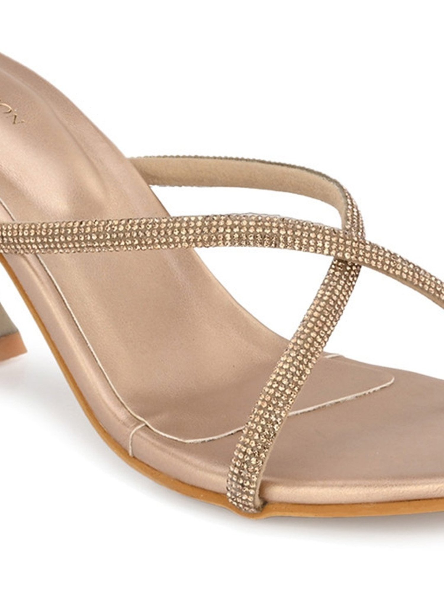 Clog London Women's Rose Gold Cross Strap Stilettos