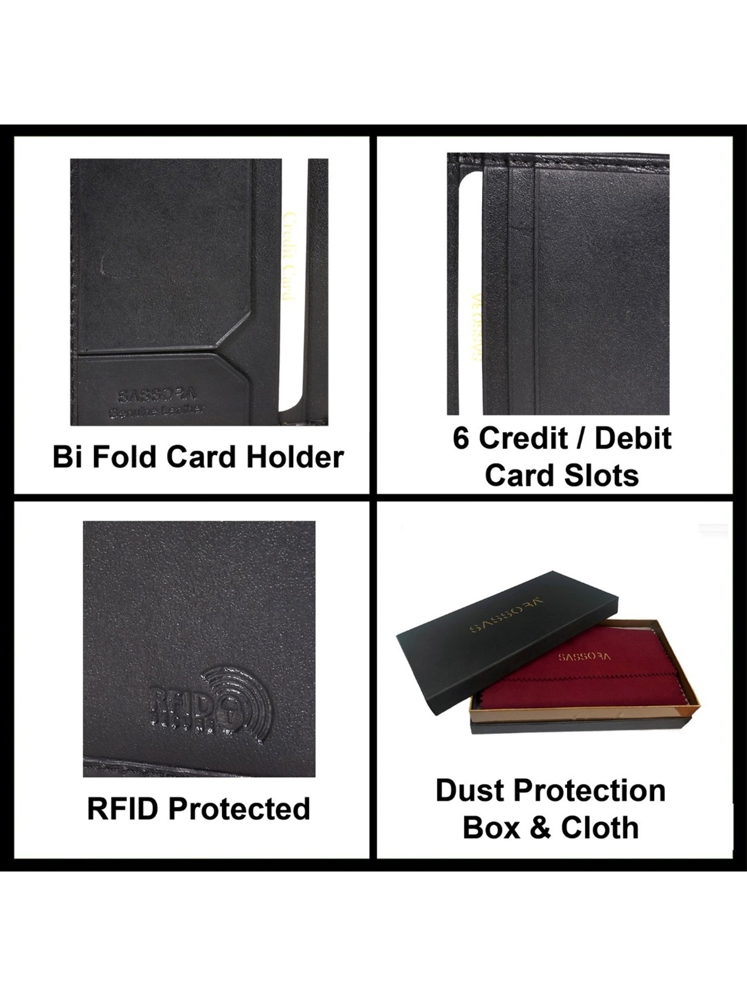 SASSORA JADE Black Leather Bi-Fold Wallet