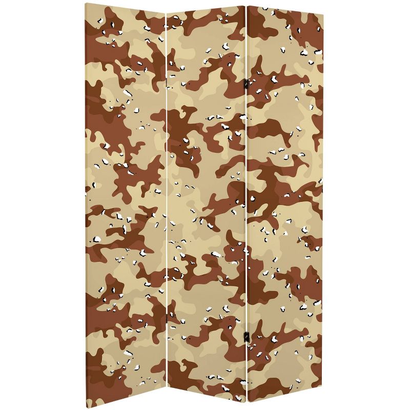 6" Double Sided Camouflage Canvas Room Divider Brown - Oriental Furniture