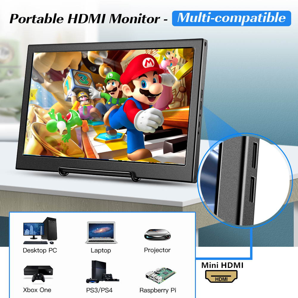 Eyoyo Portable HDMI Gaming Monitor 13.3" inch IPS Dual HDMI Display compatible with Raspberry pi Screen 1920x1080 Resolution Support 4K HDMI Input w/Built-in Speakers