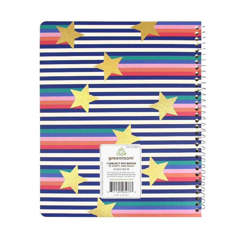 Spiral Notebook 1 Subject Wide Ruled Rainbows Stripe with Stars - greenroom