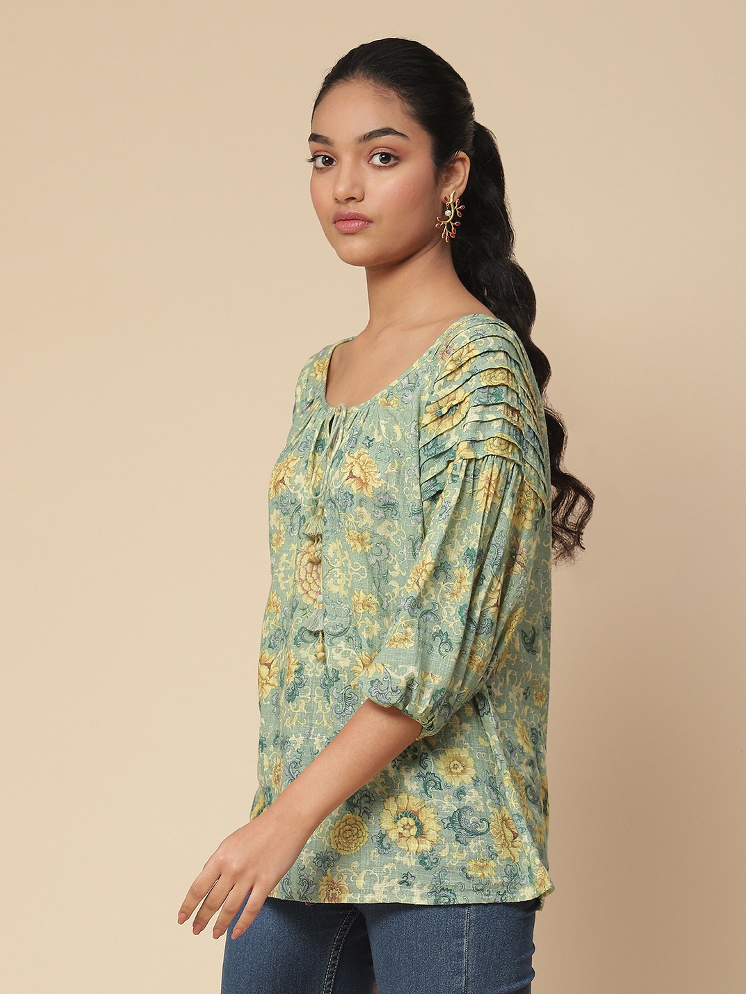 aarke Ritu Kumar Green Printed Top
