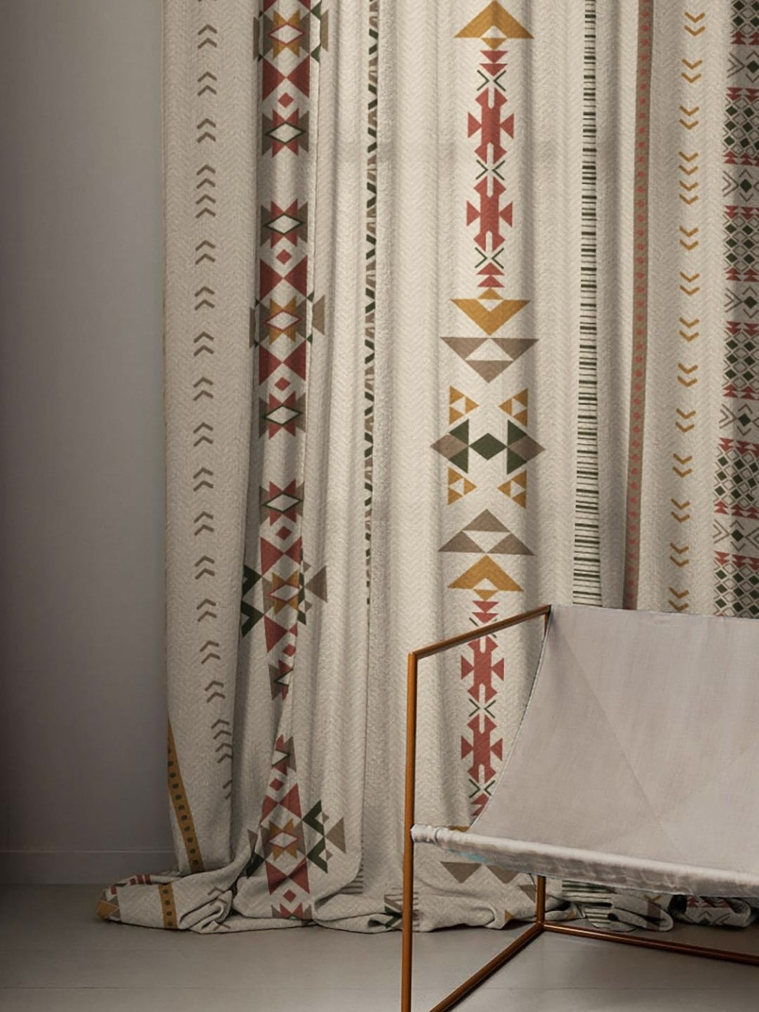 SPACES DRAPE STORY Boho Digital Print Beige Polyester 5 ft Window Curtains - Set of 2