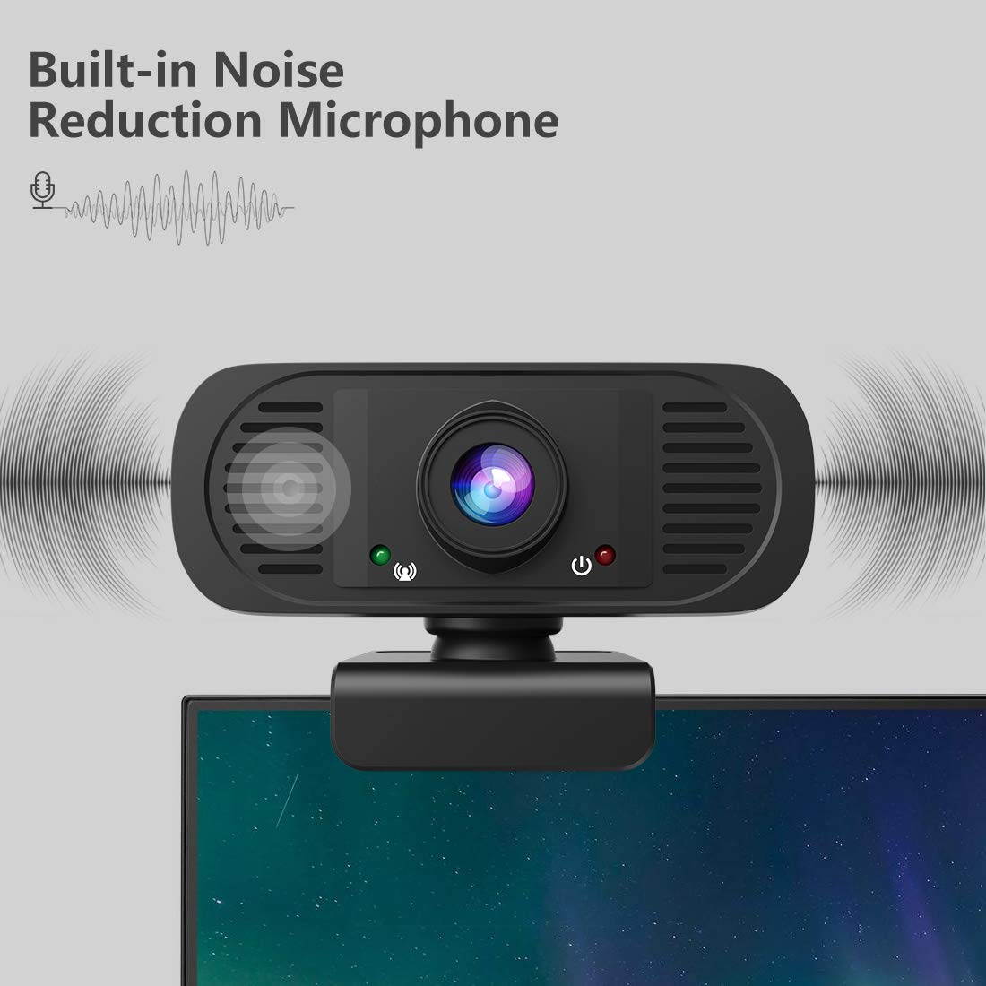 1080P Webcam with Microphone, HD Webcam Streaming USB Computer Camera for PC Desktop Laptop, USB Web Cam for Video Calling Recording Conferencing, Auto Focus, Plug and Play, 90&deg;Wide View Angle