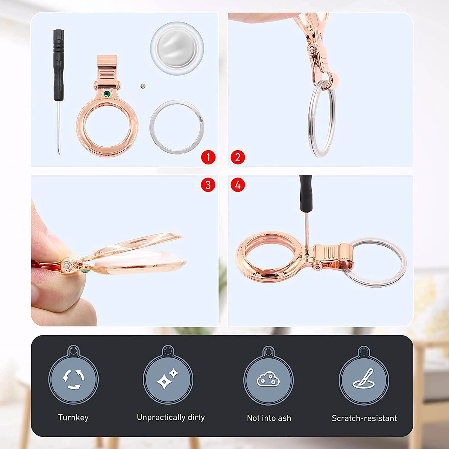 Metal AirTags Case Compatible with Apple AirTags 2021- Airtag Keychain Holder with PET Protection Film- Anti-Scratch Shockproof Protective Case for AirTag Finder (Rose Gold-1PCS)