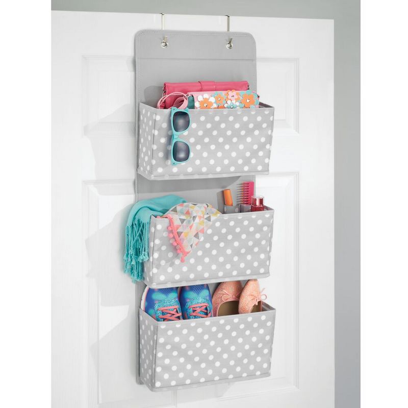mDesign Fabric Over Door Hanging Storage Organizer, 3 Pocket, 2 Pack, Gray/White