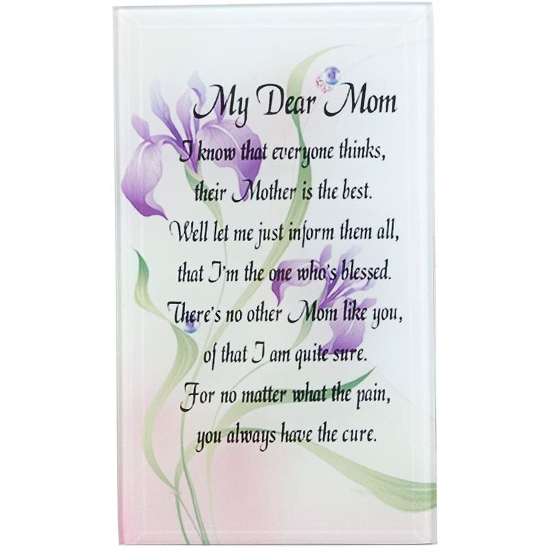 Juvale Decorative Glass Floral Plaque for Mother's Day, My Dear Mom (4 x 6.2 In)