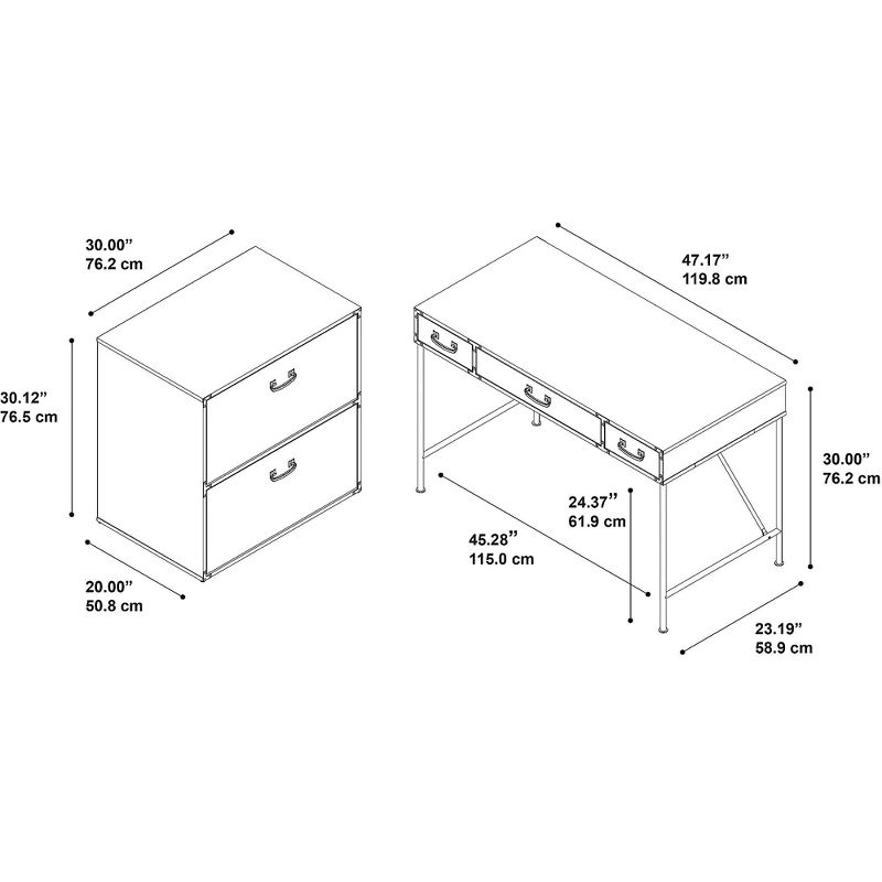 kathy ireland Home by Bush Furniture Ironworks 48W Writing Desk and Lateral File Cabinet, Coastal