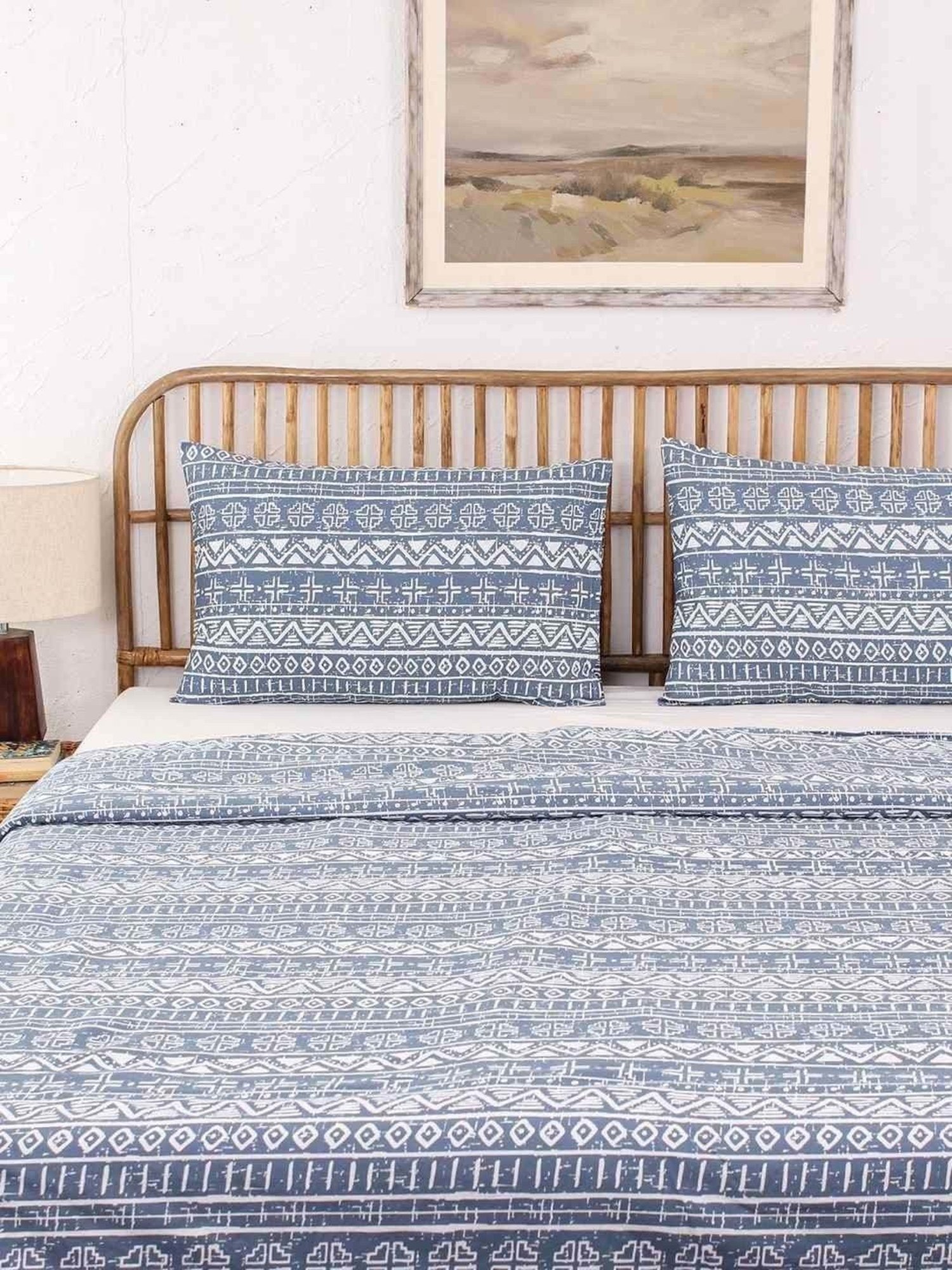 House This Kullu Patti Blue & White Cotton 144 TC Single Duvet Cover