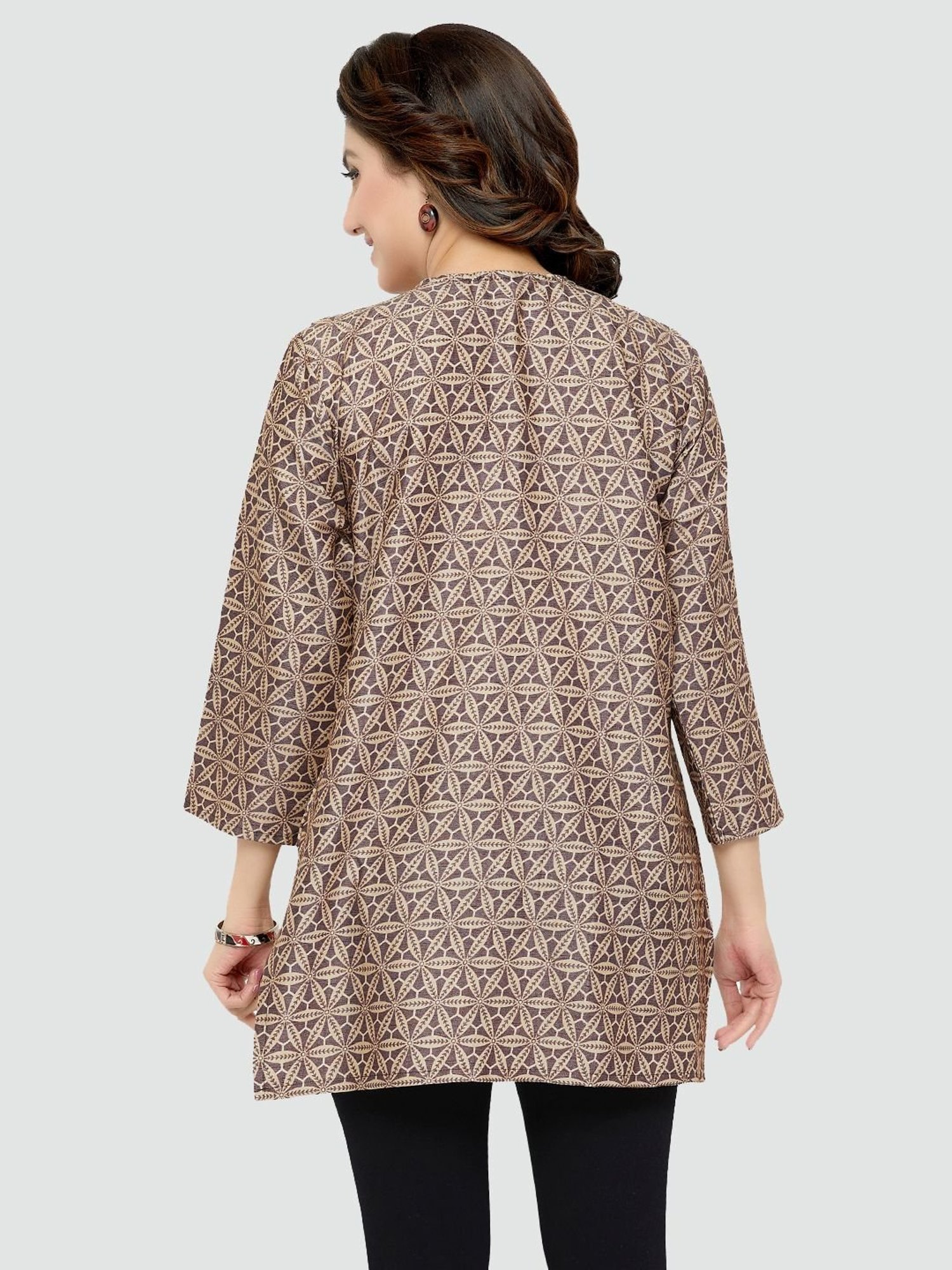 Saree Swarg Beige & Grey Printed Straight Kurti