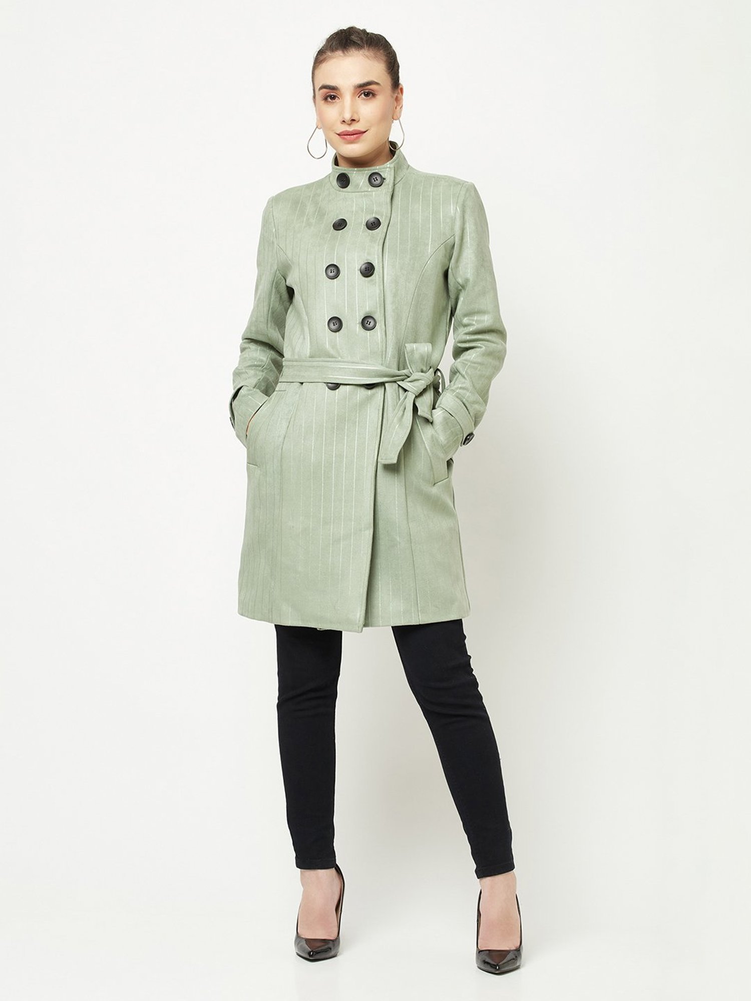 Crimsoune Club Green Striped Over-Coat