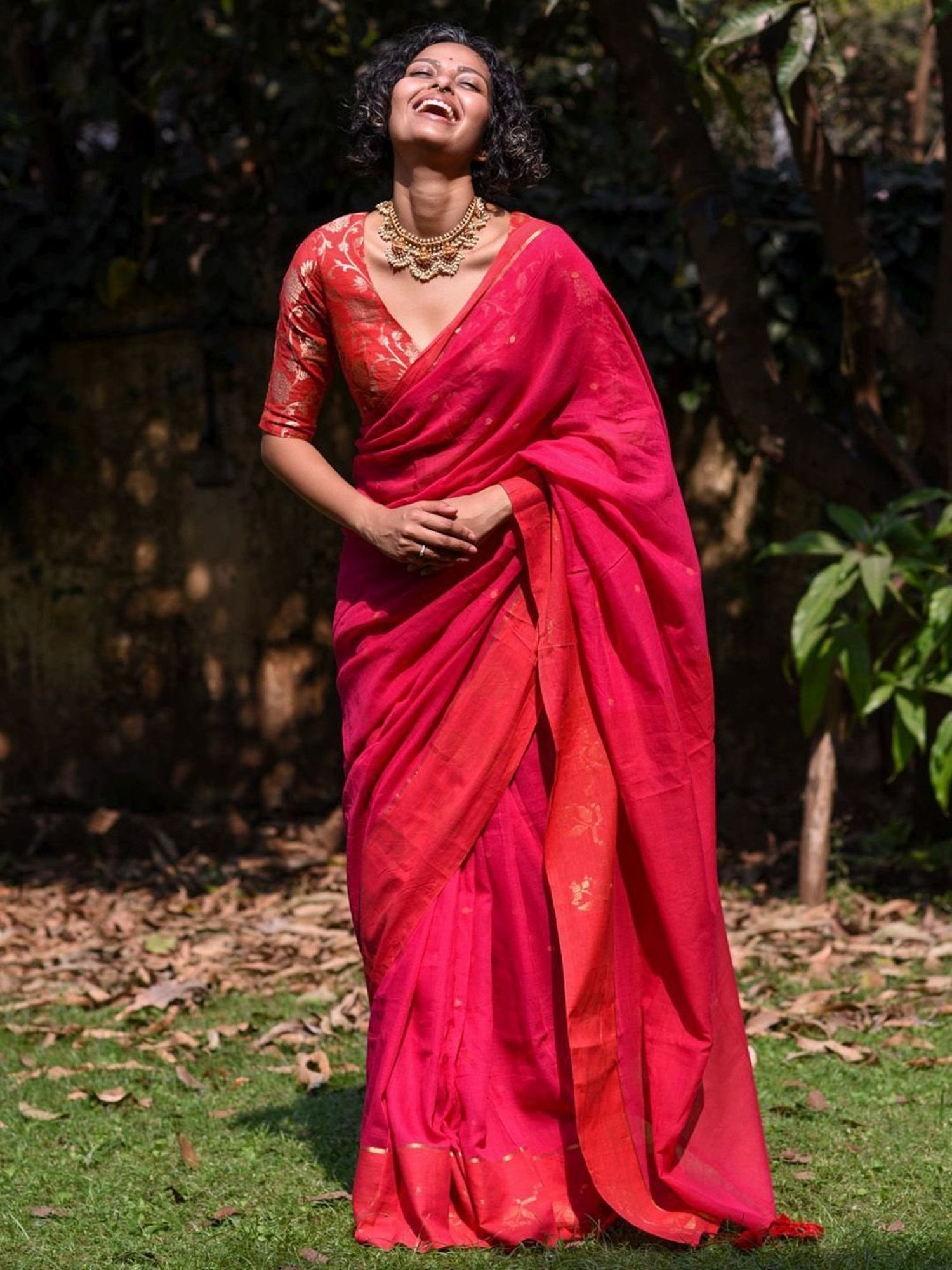 Suta Pink Cotton Woven Saree Without Blouse