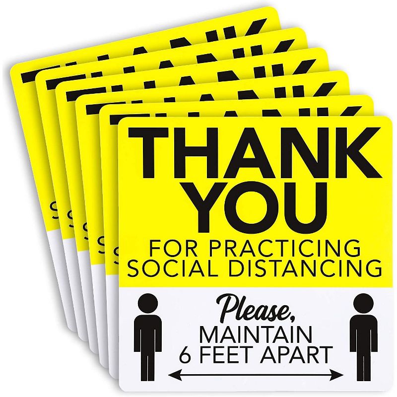 6-Pack Social Distance Safety Sign, Maintain 6 Feet Apart for Business Shop Office, Yellow, 7x7 inches