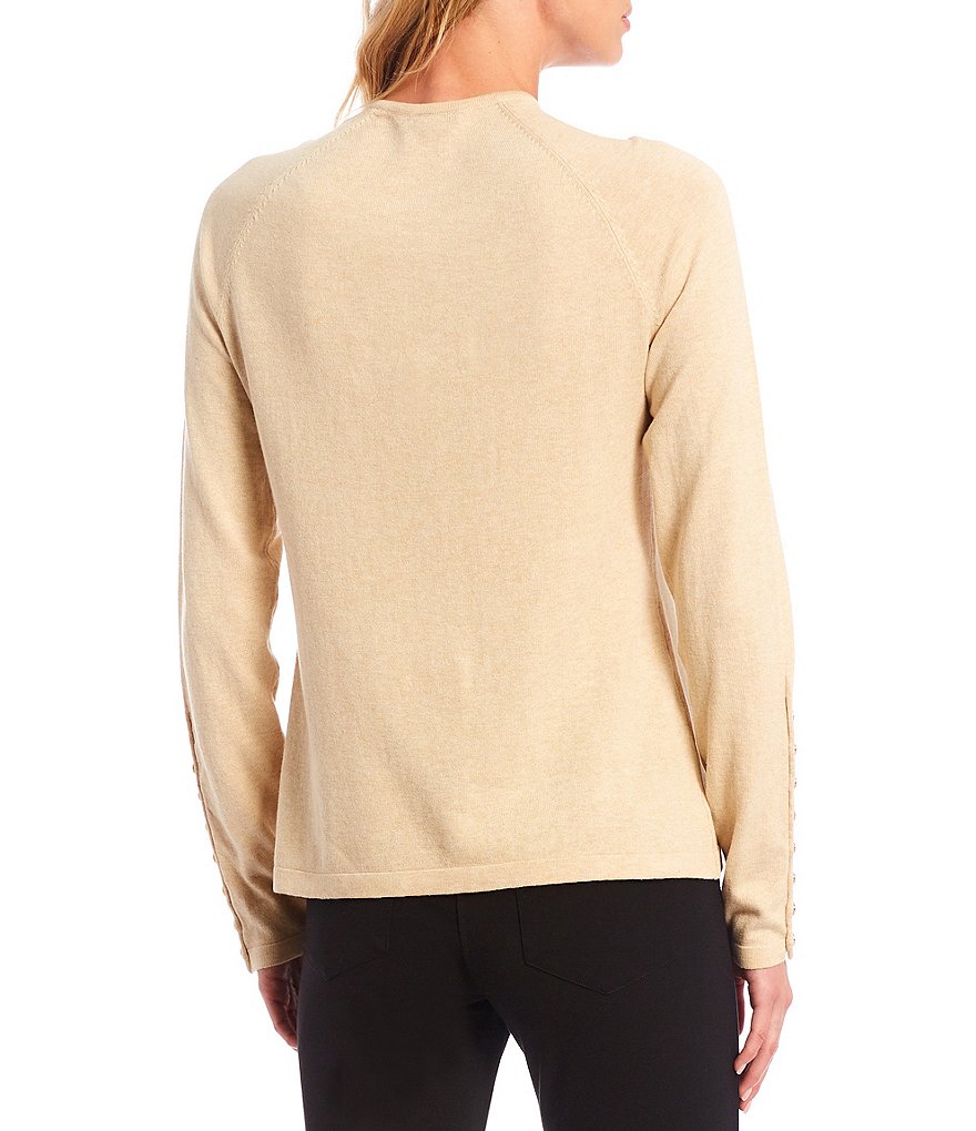 J.McLaughlin Jamey Crew Neck Button Trim Raglan Sleeve Sweater