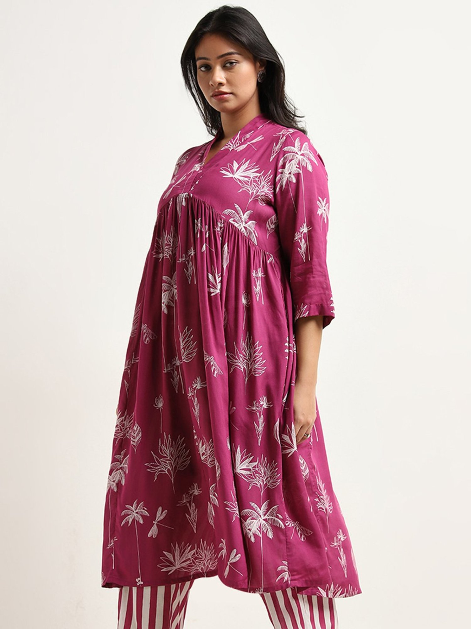Diza by Westside Purple Foliage Print A-Line Kurta