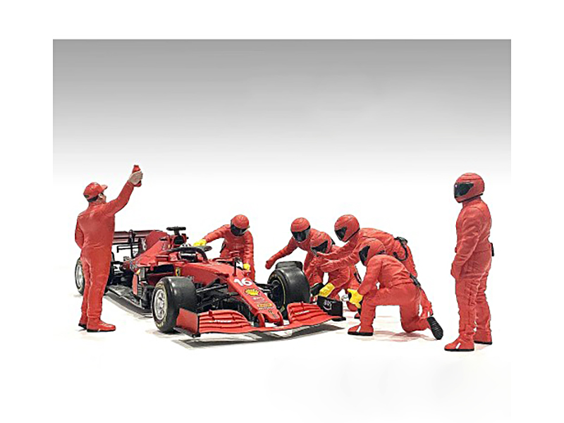 Formula One F1 Pit Crew 7 Figurine Set Team Blue for 1/43 Scale Models by American Diorama
