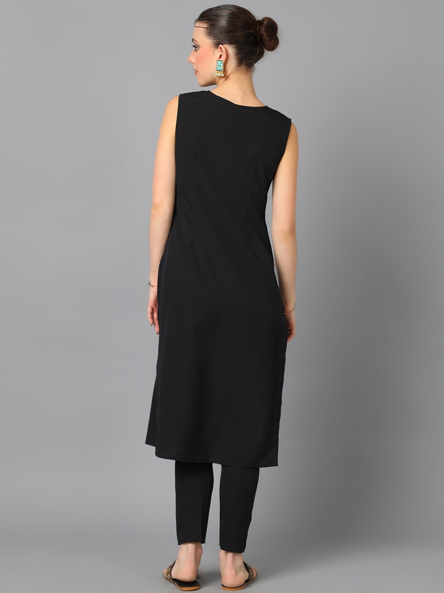 Ziyaa Black Geometric Print Kurta Pant Set