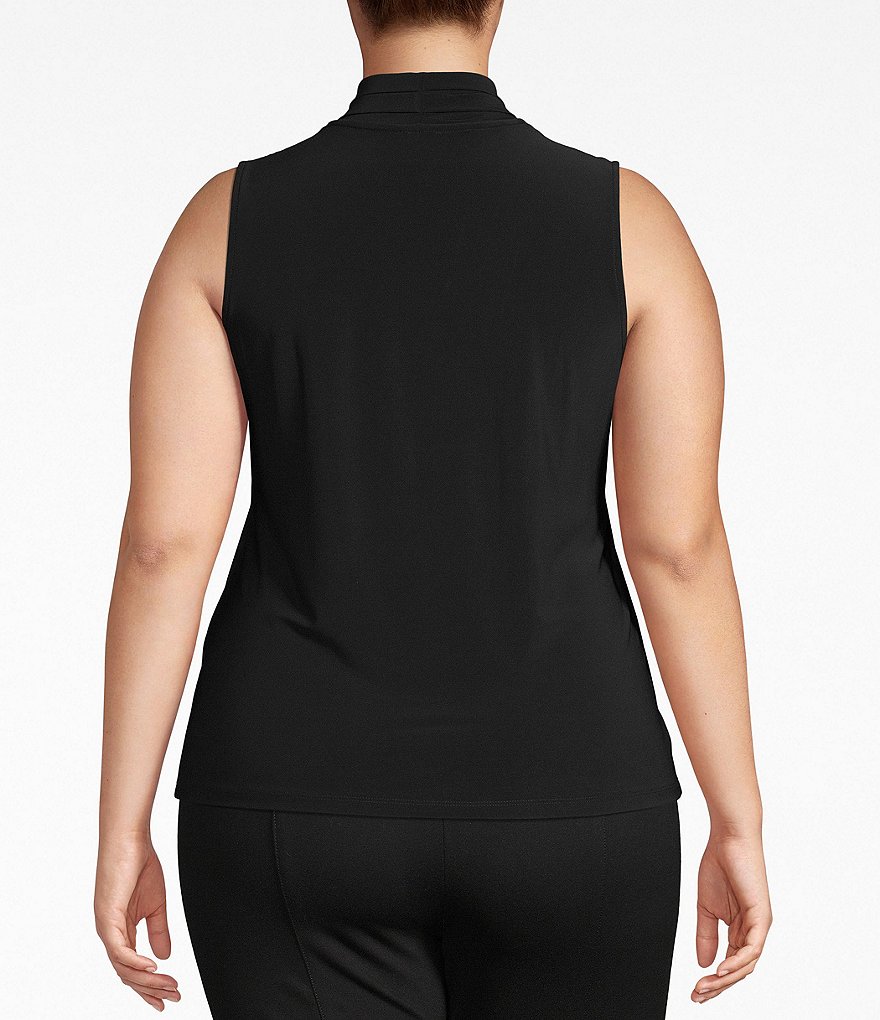 Anne Klein Plus Size Sleeveless Jersey Knit Pleated V-Neck Shell