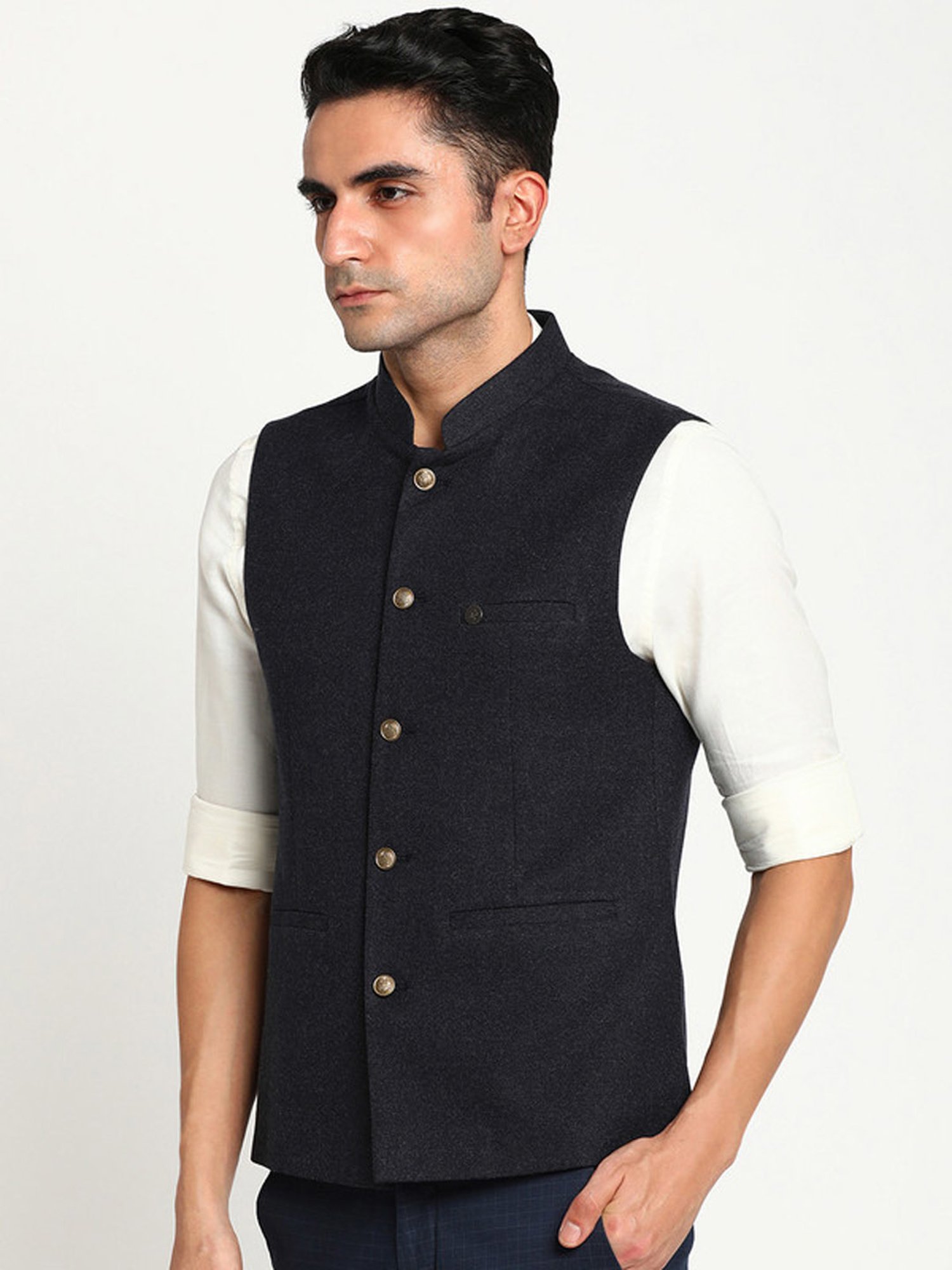 Turtle Black Slim Fit Nehru Jacket