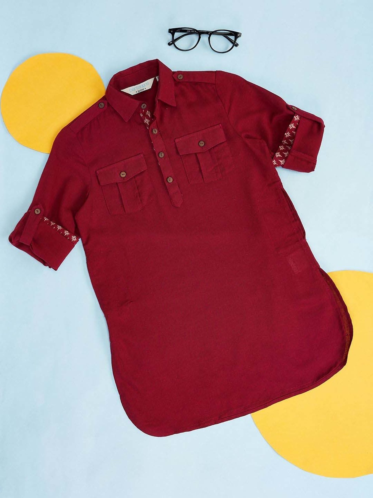 Indus Route by Pantaloons Kids Maroon Cotton Regular Fit Full Sleeves Kurta
