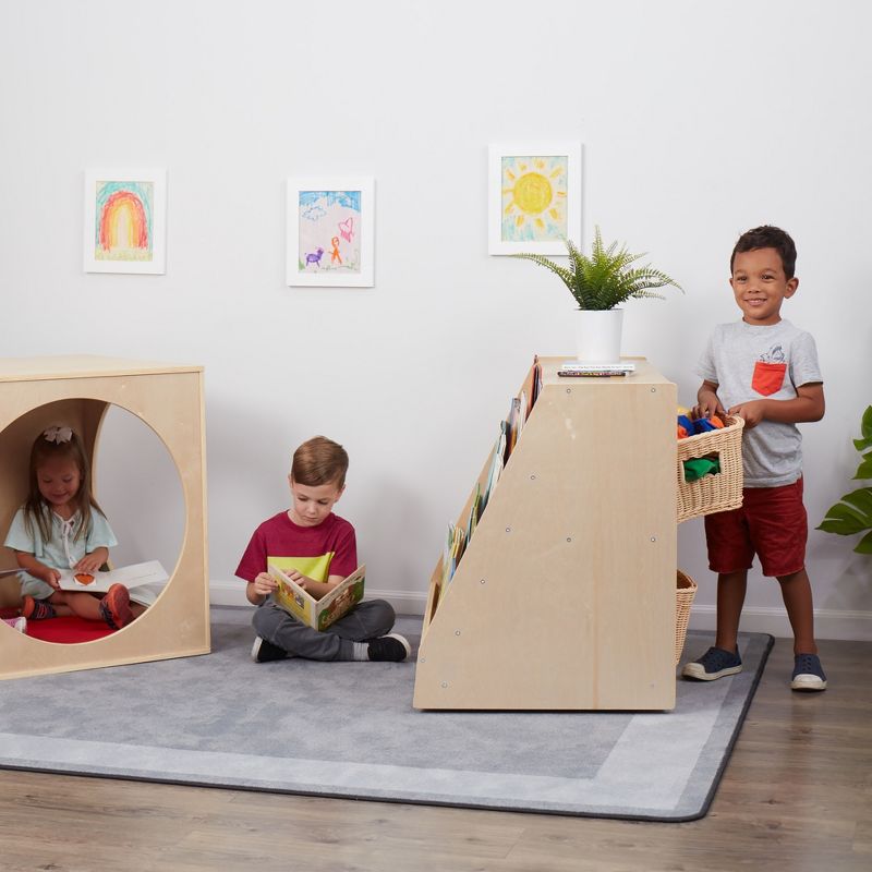 ECR4Kids Birch Book Display Stand with Storage, Wood Shelf Organizer, 5 Shelves & 2 Compartments