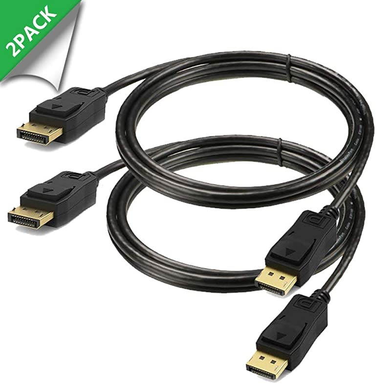 DisplayPort Cable 6ft 2Pack Monitor Cable Display Port DP to Displayport 12 Cord 6 feet Compatible with DP 1112 Supports 1440P144HZ2K144Hz 4K60HzBlackGold Plated