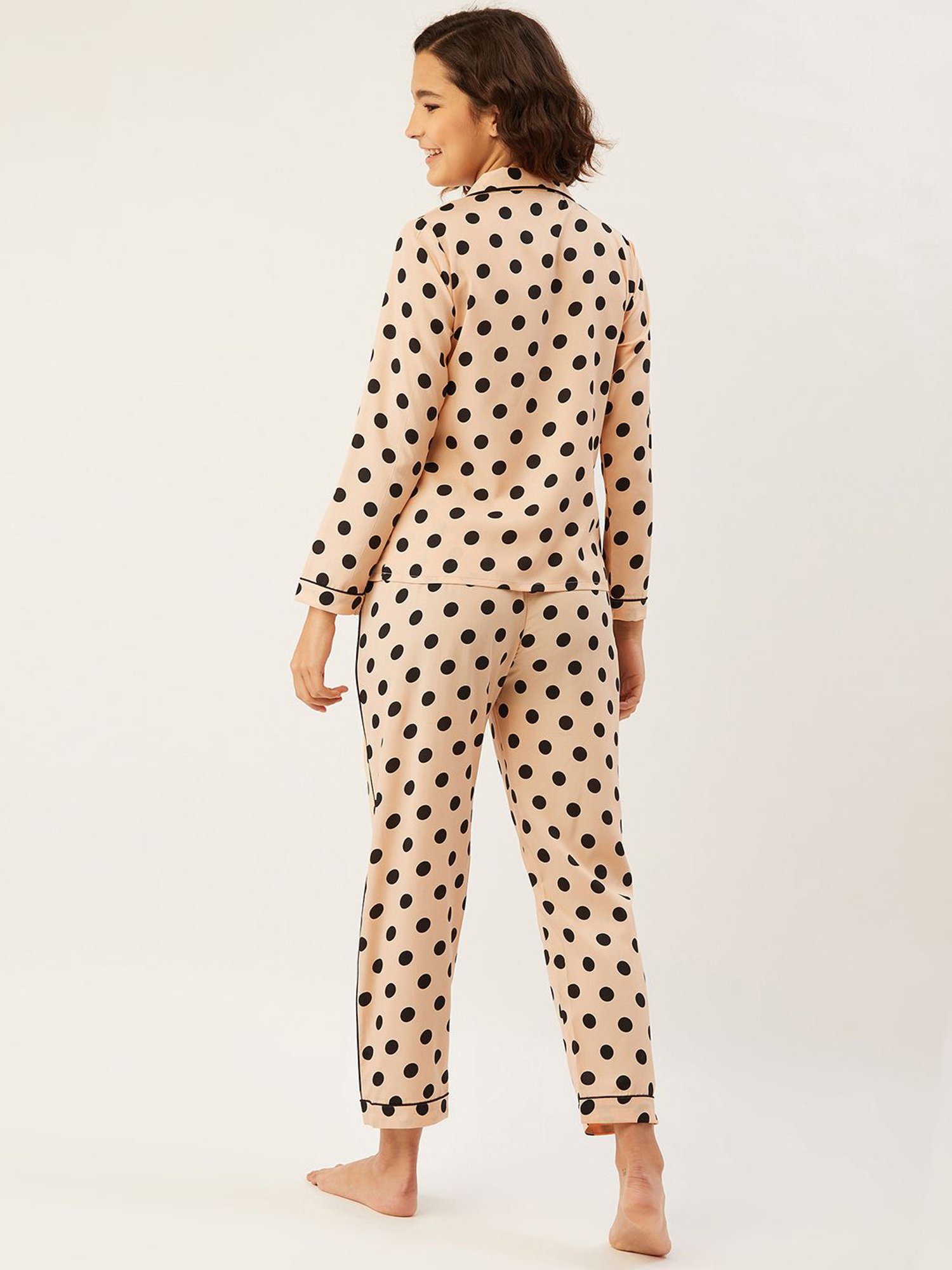 Anvi Be Yourself Cream Polka Dots Shirt Pyjama Set