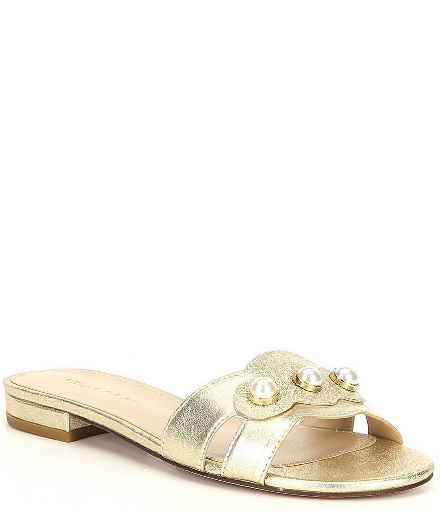 Pelle Moda Barton Metallic Suede Pearl Ornament Detail Dress Sandals
