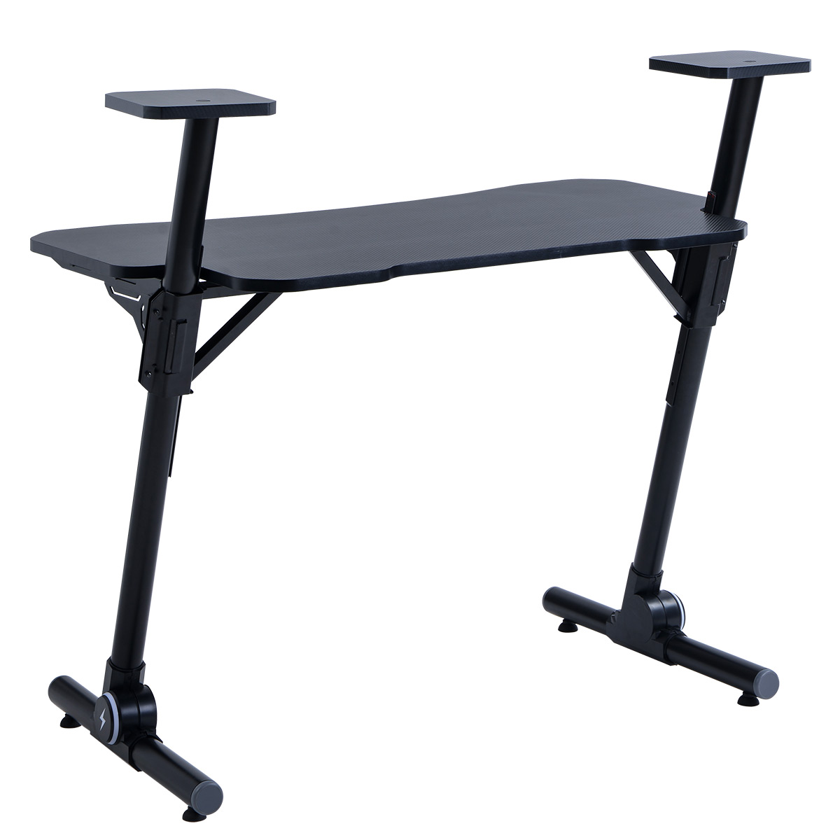 Home Office Gaming Desk/ Computer Desk /Z-Shaped PC Desk Workstation with Carbon Fiber Surface and Headphone Hook,Black