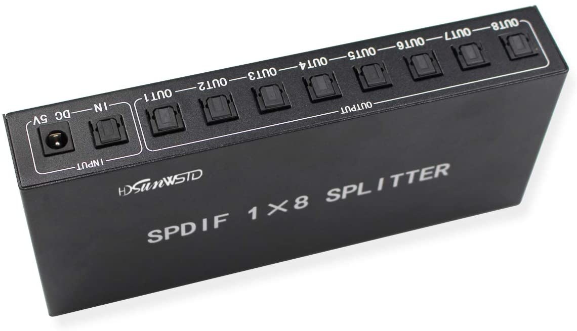 SPDIF/TOSLINK Digital Optical Audio Splitter 1x8 Audio Amplifier Amplificador with Power Adapter