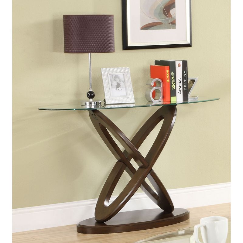 Daury Glass Top Crossed Ovals Sofa Table Dark Walnut - HOMES: Inside + Out