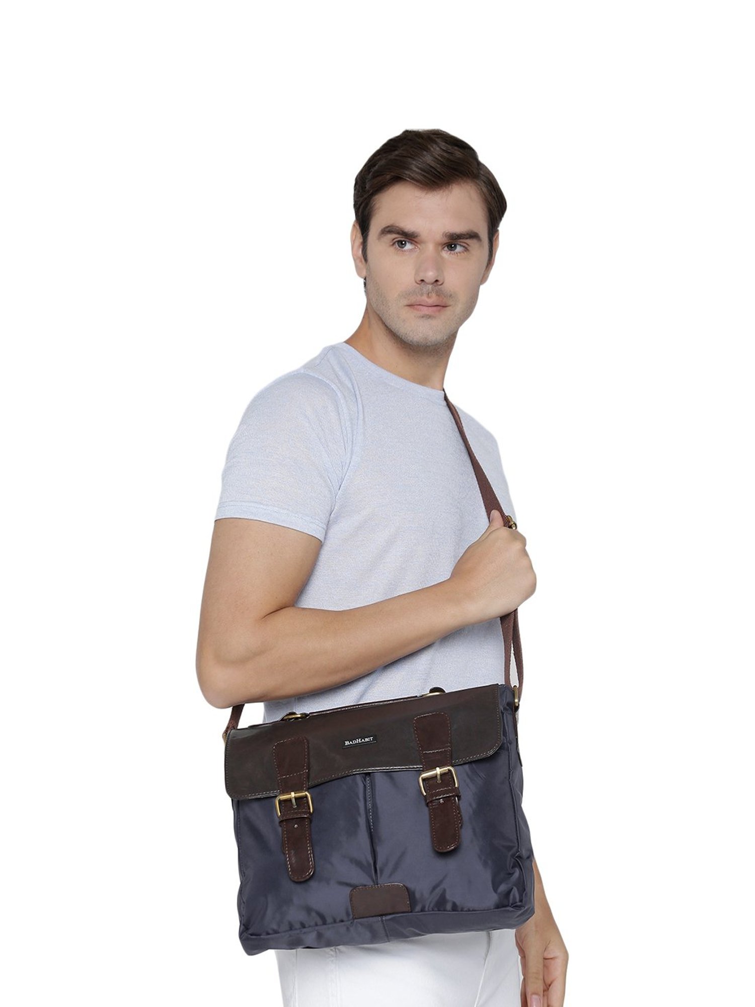 Bad Habit Navy & Brown Medium Laptop Messenger Bag