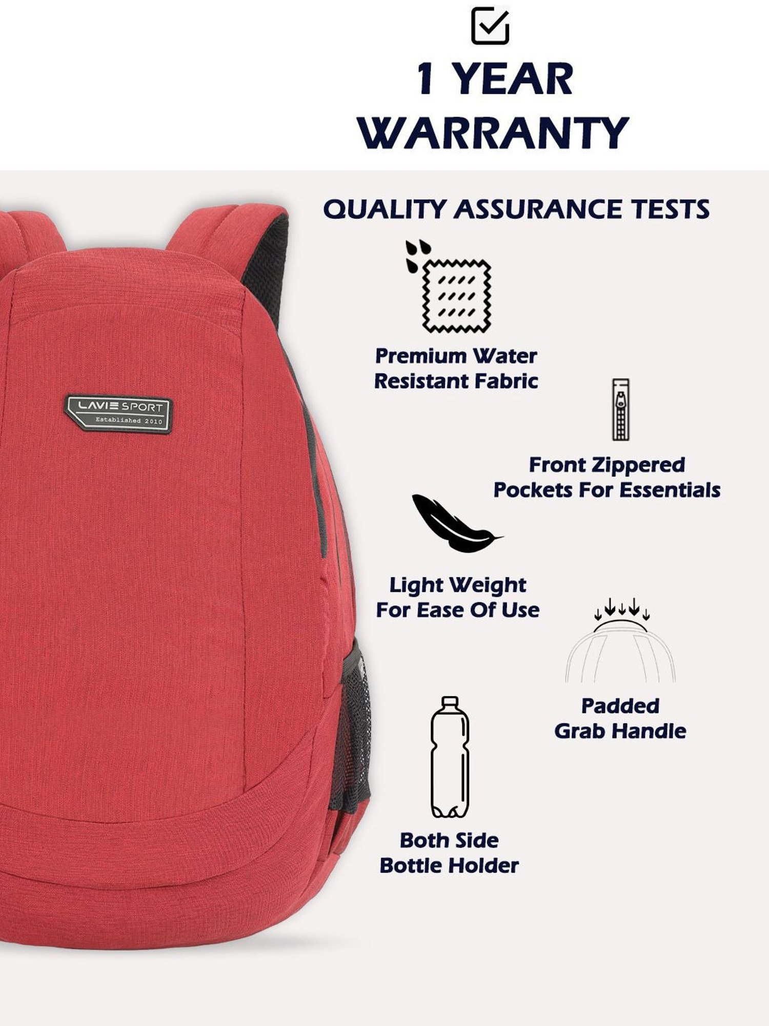 Lavie Sport Peak Red Polyester Solid Laptop Backpack - 34 Ltrs