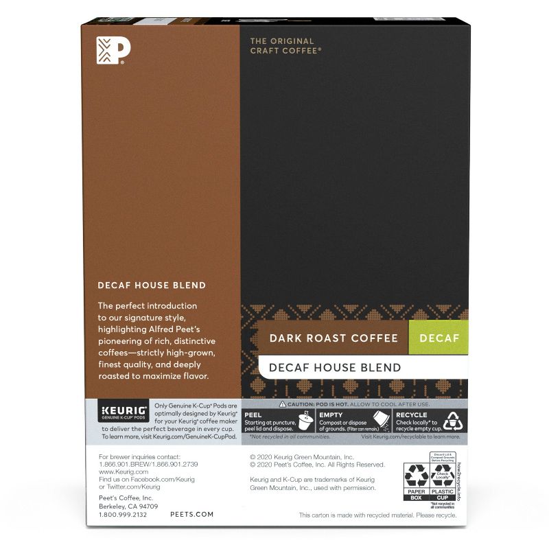 Peet's Decaf House Dark Roast Coffee - Keurig K-Cup Pods - 22ct