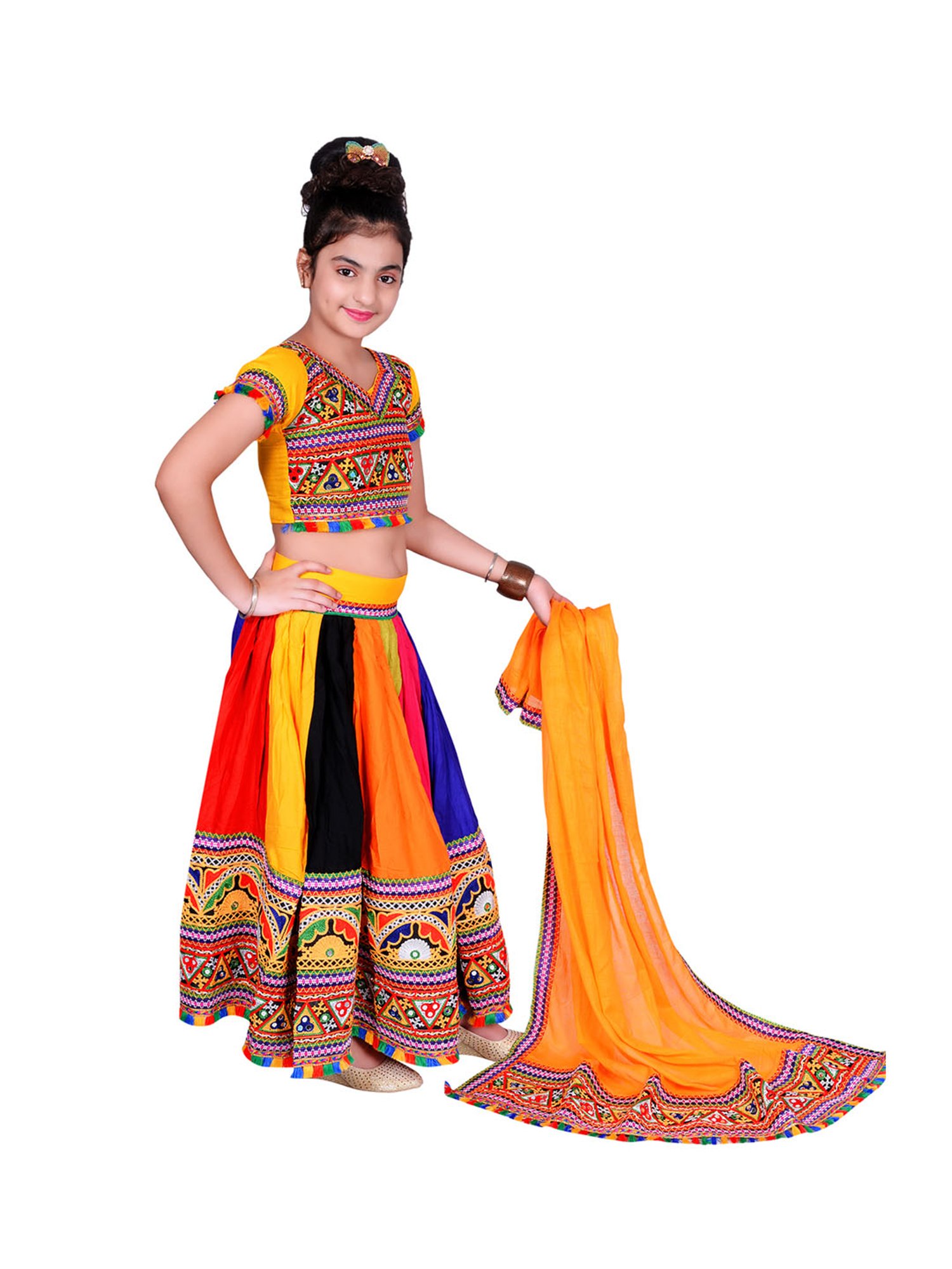 Ahhaaaa Kids Multicolor Embroidered Choli, Lehenga with Dupatta