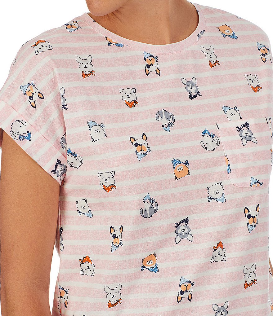 Jane & Bleecker New York Pups & Stripes Print Jersey Knit Jogger Coordinating Pajama Set
